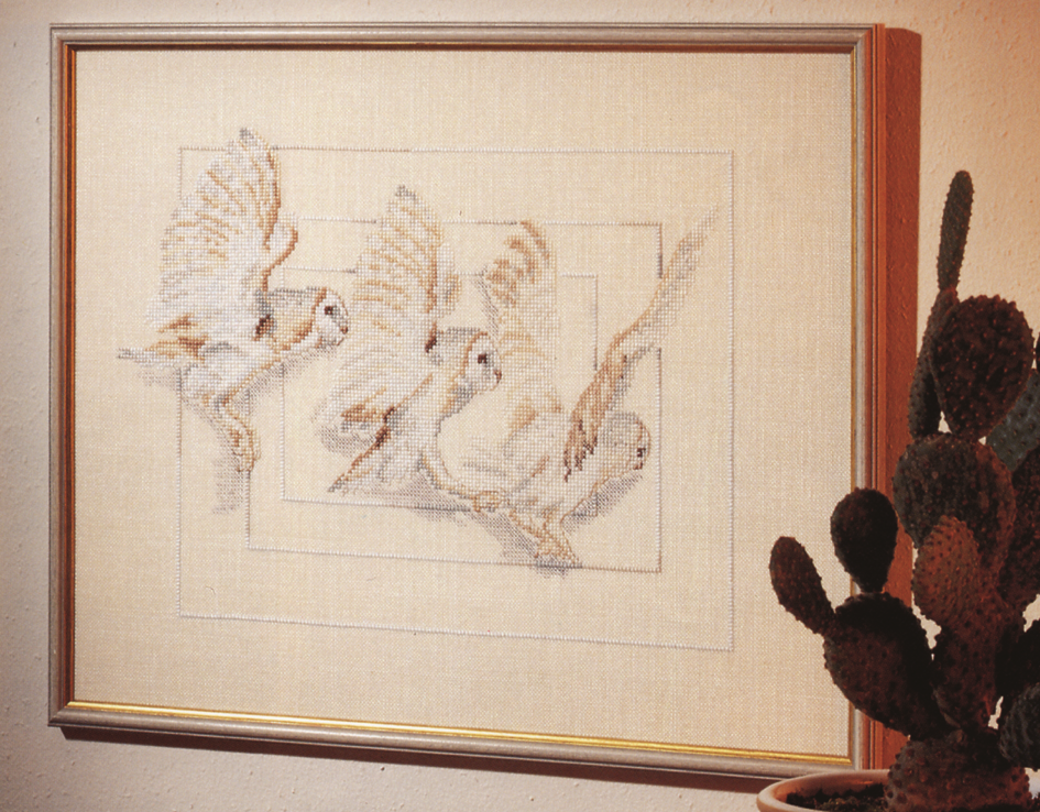3 flyvende hvide ugler broderikit