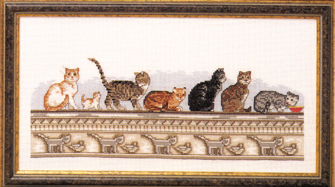 7 katte på række broderikit