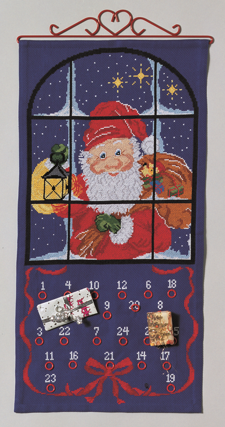 Julemanden i vinduet julekalender broderikit