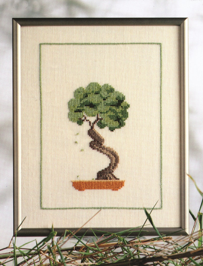 Bonsai i brun skål broderikit