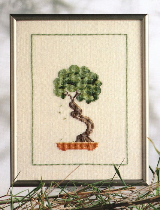 Bonsai i brun skål broderikit