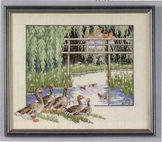Grågæs ved sø broderikit