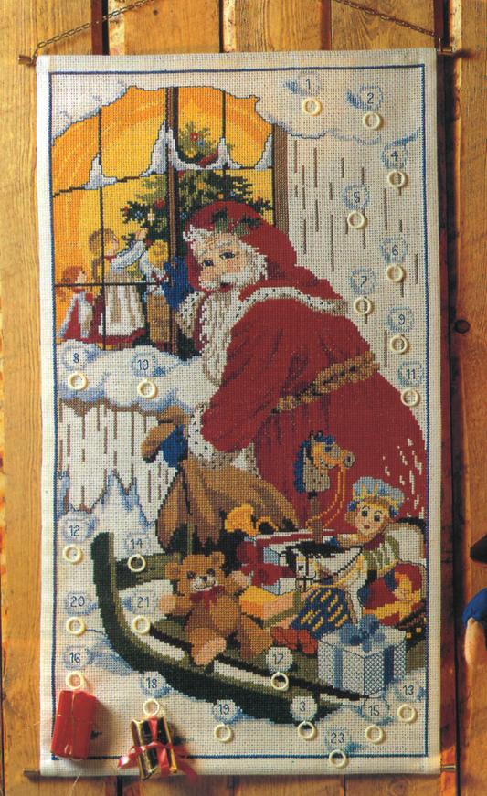 Julemand ved vindue julekalender broderikit
