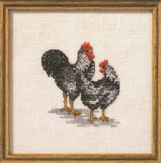 Sort og hvid hønsepar broderikit