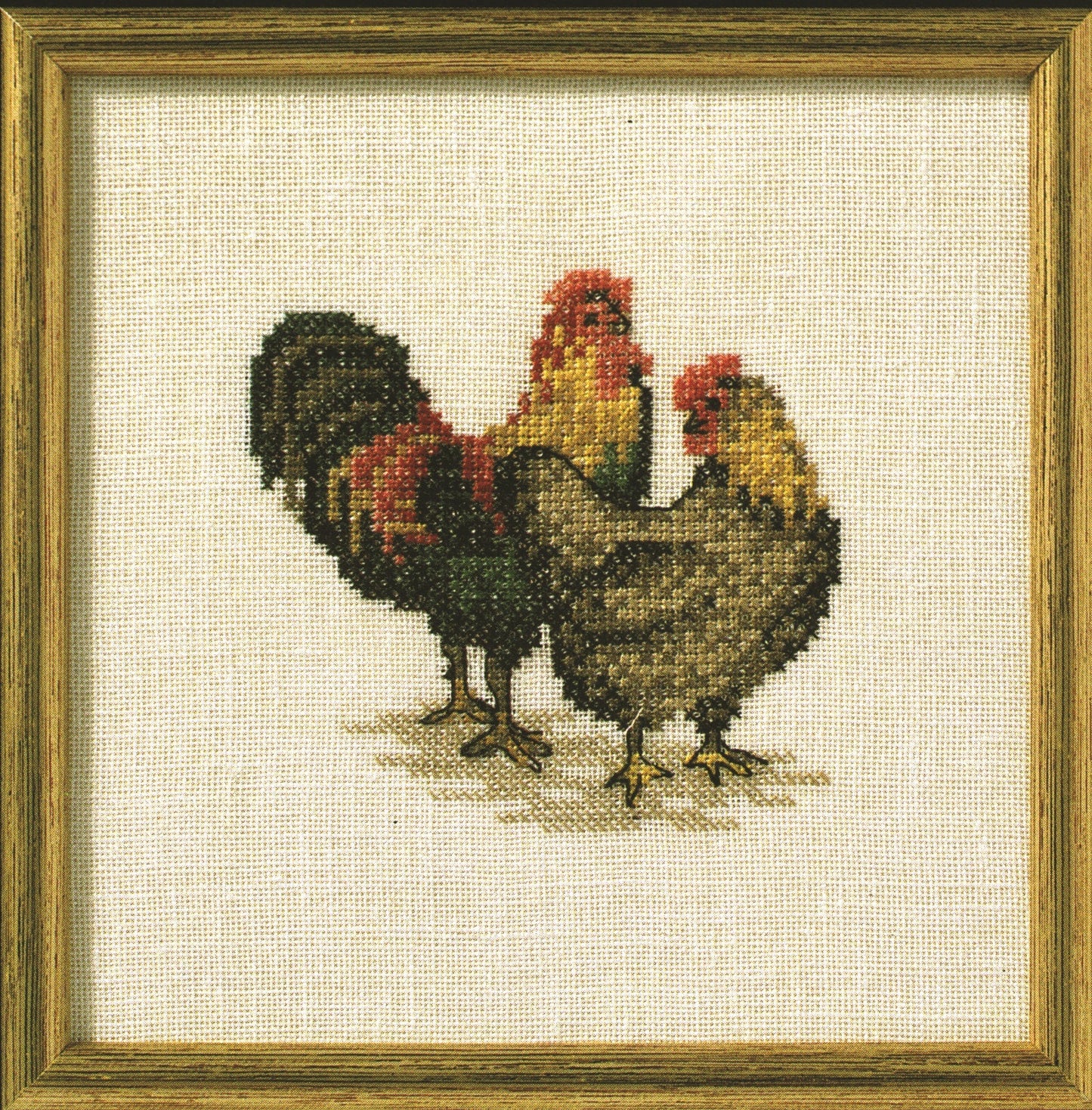 Gul og Rød Hønsepar broderikit