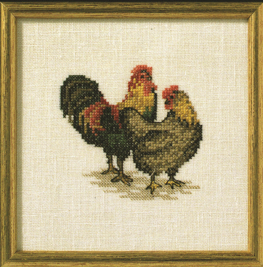Gul og Rød Hønsepar broderikit