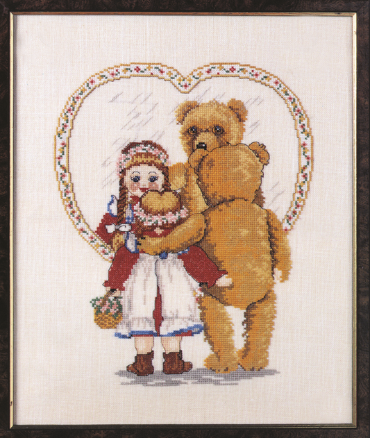 Bamse og dukke i spejlet broderikit