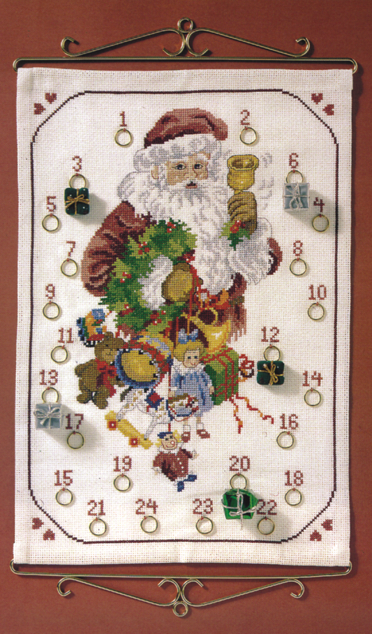 Broderkit julekalender af julemanden der ringer med juleklokken